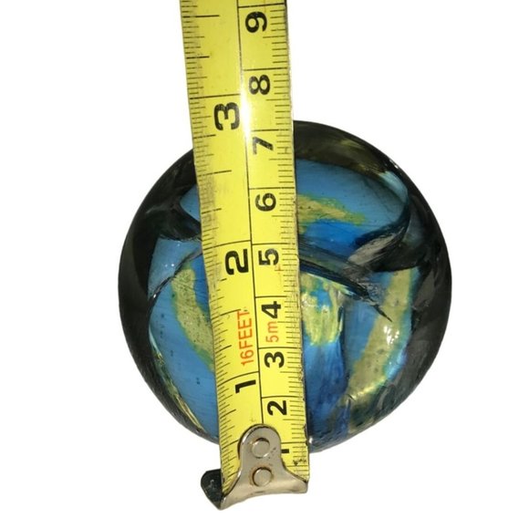 Art Glass Blue Green Yellow Swirled Paperweight - Picture 9 of 9